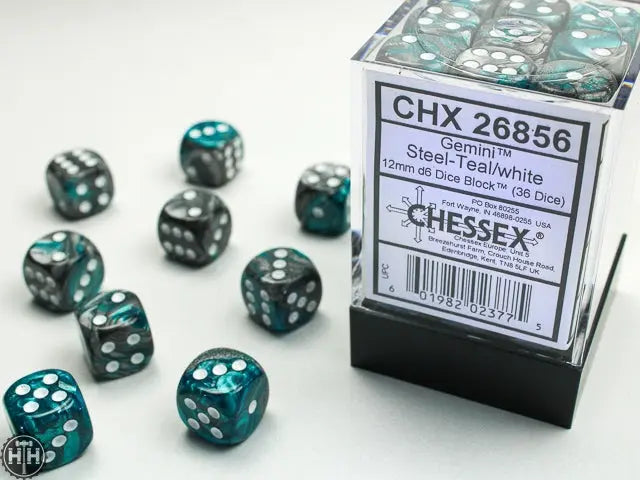 Chessex Gemini- 12mm D6 Dice Block -Blue-Steel/White – The Dice Cup