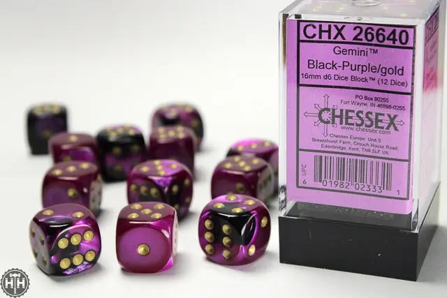 Chessex Gemini Würfel 16mm D6 – 12 Würfel In Schwarz-Starlight Mit Roten Punkten | Für RPG & Spiele