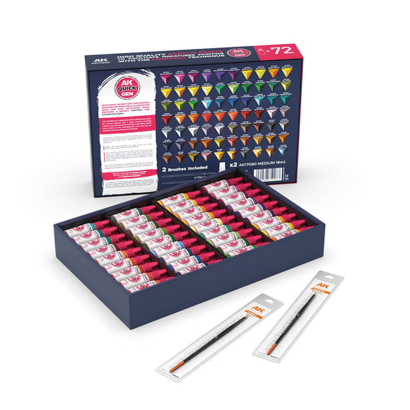 Ak17602 Quick Paint Set 72 Quick Gen Colors (2 Brushes) AK Quick Gen AK Interactive 
