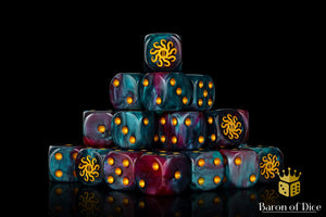 Baron Of Dice: 16mm D6 Cult Of Knowledge Teal & Purple 25pcs 16mm D6 Designs Baron of Dice 