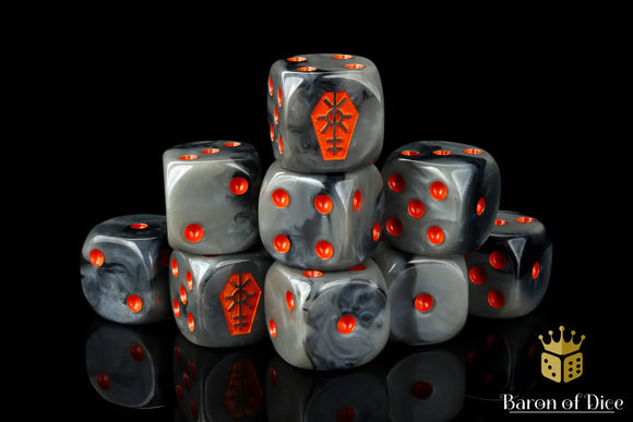 Baron Of Dice: 16mm D6 Day Of The Dead, Orange Coffin 25pcs 16mm D6 Designs Baron of Dice 