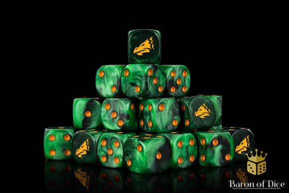 Baron Of Dice: 16mm D6 Drake, Gold 25pcs 16mm D6 Designs Baron of Dice 