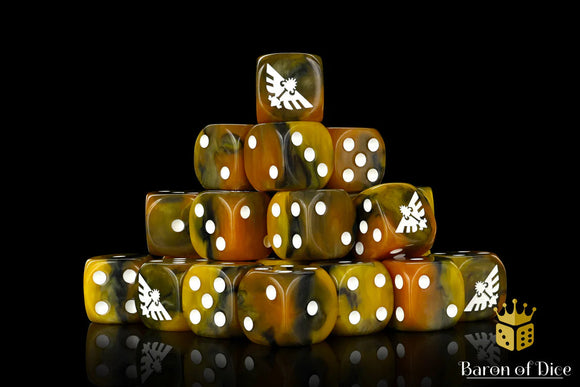 Baron Of Dice: 16mm D6 Inquisition Gold 25pcs 16mm D6 Designs Baron of Dice 