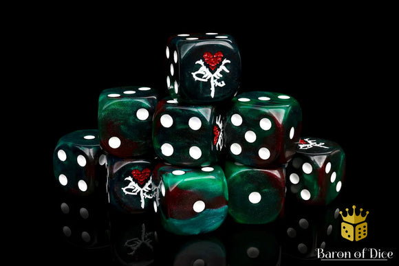 Baron Of Dice: 16mm D6 Reincarnate Red Rose 25pcs 16mm D6 Designs Baron of Dice 