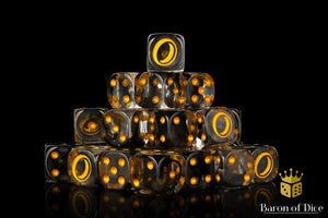 Baron Of Dice: 16mm D6 Translucent Gold Ring 25pcs 16mm D6 Designs Baron of Dice 