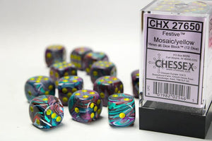 Chessex Festive Mosaic/yellow 16mm d6 Dice Block (12 dice) 16mm Dice Chessex 