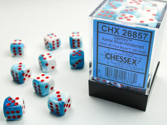 Chessex Gemini Astral Blue-White/red 12mm d6 Dice Block (36 dice) 12mm Dice Chessex 