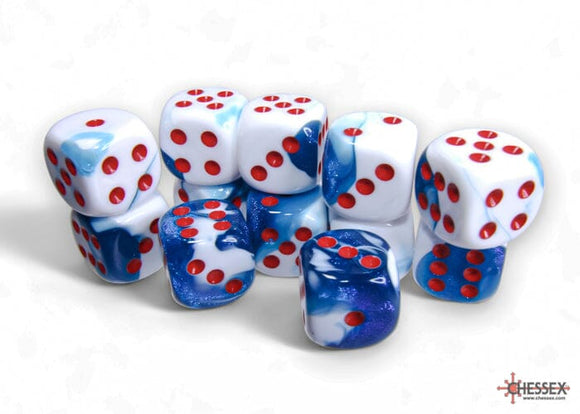 Chessex Gemini Astral Blue-White/red 16mm d6 Dice Block (12 dice) 16mm Dice Chessex 