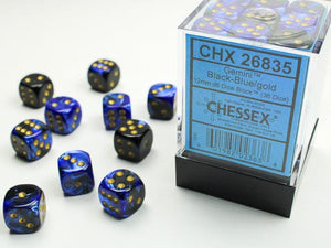 Chessex Gemini Black-Blue/gold 12mm d6 Dice Block (36 dice) 12mm Dice Chessex 