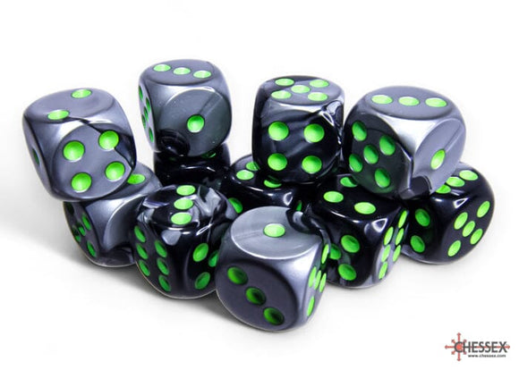 Chessex Gemini Black-Grey/green 16mm d6 Dice Block (12 dice) 16mm Dice Chessex 