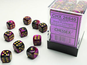 Chessex Gemini Black-Purple/gold 12mm d6 Dice Block (36 dice) 12mm Dice Chessex 