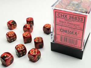 Chessex Gemini Black-Red/gold 12mm d6 Dice Block (36 dice) 12mm Dice Chessex 