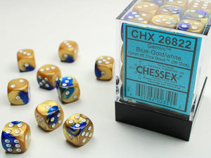 Chessex Gemini Blue-Gold/white 12mm d6 Dice Block (36 dice) 12mm Dice Chessex 