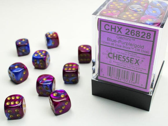 Chessex Gemini Blue-Purple/gold 12mm d6 Dice Block (36 dice) 12mm Dice Chessex 