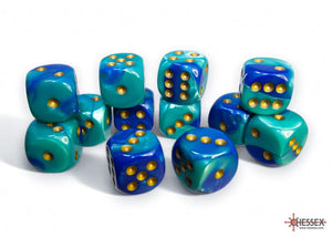 Chessex Gemini Blue-Teal/gold 16mm d6 Dice Block (12 dice) 16mm Dice Chessex 