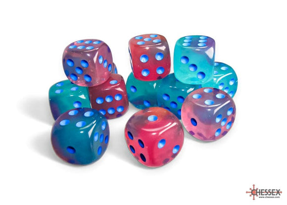 Chessex Gemini Gel Green-Pink/blue Luminary 16mm d6 Dice Block™ (12 Dice) 16mm Dice Chessex 