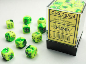 Chessex Gemini Green-Yellow/silver 12mm d6 Dice Block (36 dice) 12mm Dice Chessex 