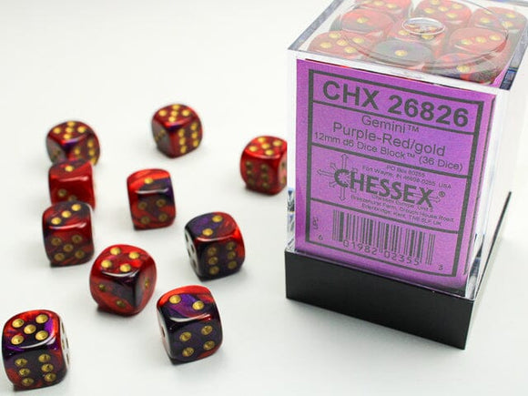 Chessex Gemini Purple-Red/gold 12mm d6 Dice Block (36 dice) 12mm Dice Chessex 