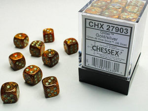 Chessex Glitter Gold/silver 12mm d6 Dice Block (36 dice) 12mm Dice Chessex 