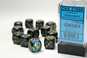 Chessex Lustrous Shadow/gold 16mm d6 Dice Block (12 dice) 16mm Dice Chessex 