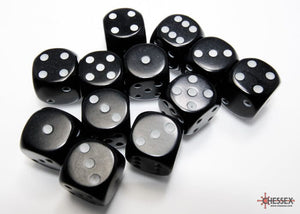 Chessex Opaque Black/white 16mm d6 Dice Block (12 dice) 16mm Dice Chessex 