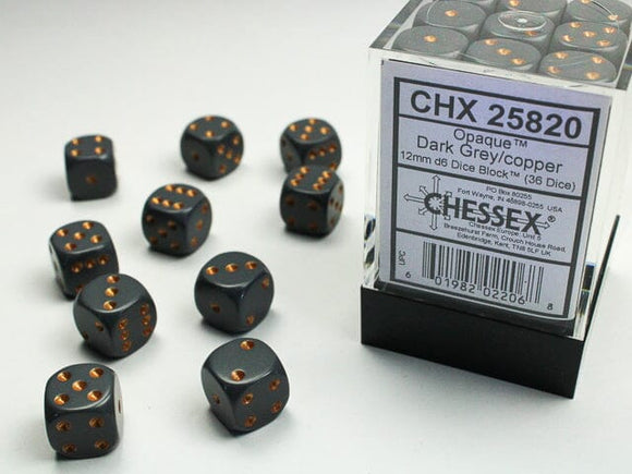 Chessex Opaque Dark Grey/copper 12mm d6 Dice Block (36 dice) 12mm Dice Chessex 