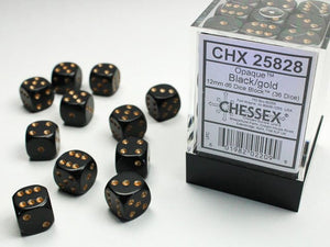 Chessex Opaque Light Black/gold 12mm d6 Dice Block (36 dice) 12mm Dice Chessex 