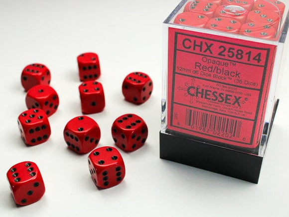 Chessex Opaque Red/black 12mm d6 Dice Block (36 dice) 12mm Dice Chessex 