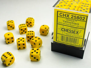 Chessex Opaque Yellow/black 12mm d6 Dice Block (36 dice) 12mm Dice Chessex 