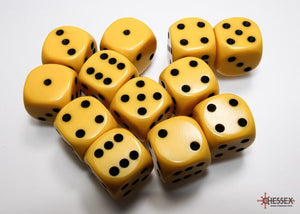 Chessex Opaque Yellow/black 16mm d6 Dice Block (12 dice) 16mm Dice Chessex 