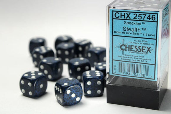 Chessex Speckled 16mm d6 Stealth Dice Block (12 Dice) 16mm Dice Chessex 