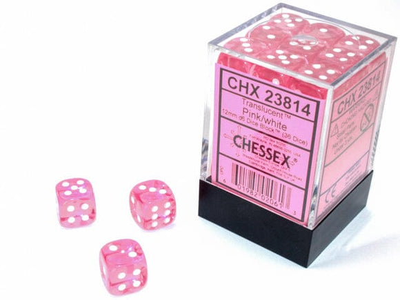 Chessex Translucent Pink/white 12mm d6 Dice Block (36 dice) 12mm Dice Chessex 