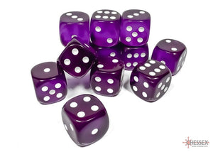 Chessex Translucent Purple/white 16mm d6 Dice Block (12 dice) 16mm Dice Chessex 