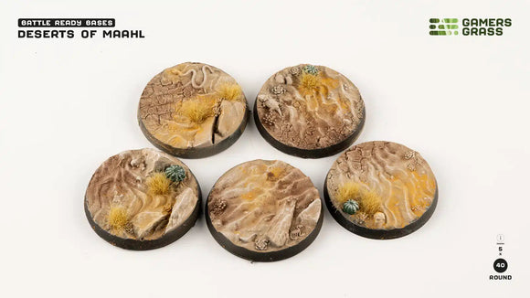 Deserts of Maahl Round 40mm (x5) Deserts of Maahl Bases Gamers Grass