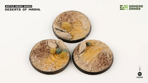 Deserts of Maahl Round 50mm (x3) Deserts of Maahl Bases Gamers Grass