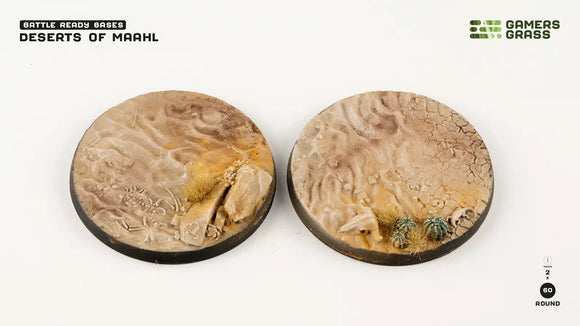 Deserts of Maahl Round 60mm (x2) Deserts of Maahl Bases Gamers Grass