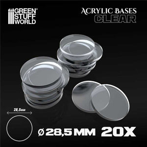 GSW Acrylic Round Base 28.5mm - CLEAR (pack x20) Bases Green Stuff World