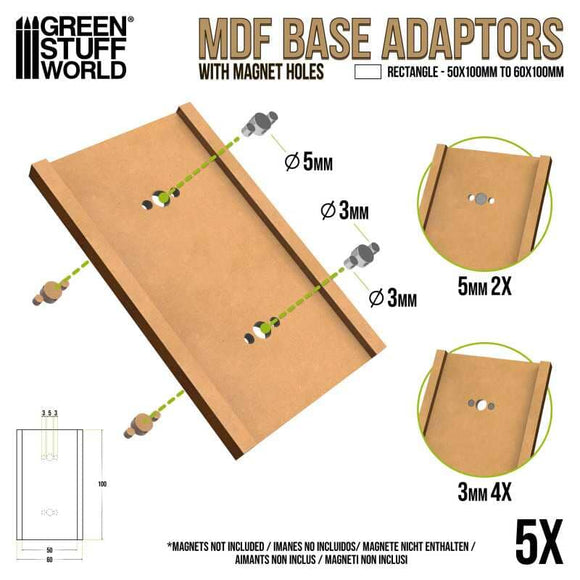 GSW MDF Base adapter - Rectangular 50x100mm to 60x100mm (Pack x5) Bases Green Stuff World 