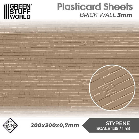 GSW Styrene Plasticard Sheet - Brick Wall 3mm Plasticard Green Stuff World 