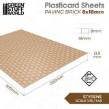 GSW Styrene Plasticard Sheet - Paving Brick 8x18mm Plasticard Green Stuff World 