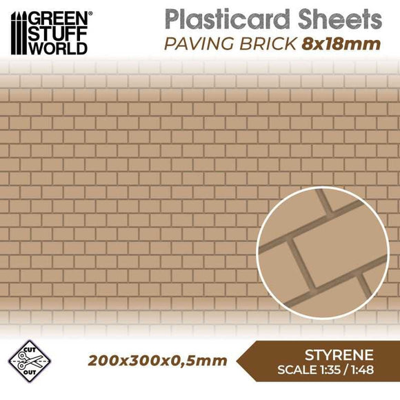 GSW Styrene Plasticard Sheet - Paving Brick 8x18mm Plasticard Green Stuff World 