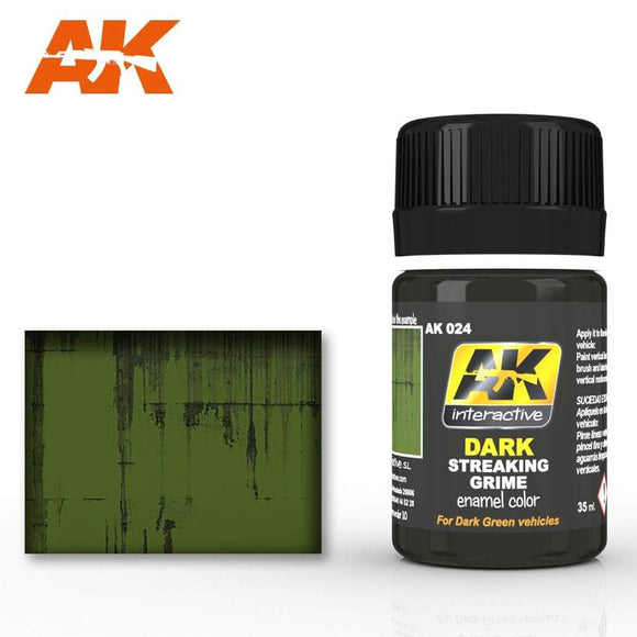 Ak-024 Streaking Grime For Dark Vehicles Weathering AK Interactive 