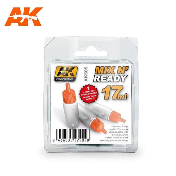 AK-505 MIX AND READY - Acrylics (6 Empty, 17ml jars WITH SHAKER BALL) Generic AK Interactive