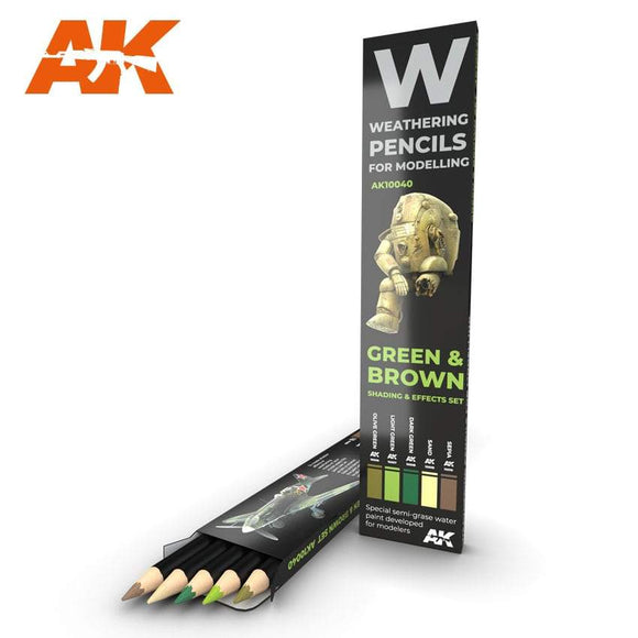 AK10040 Watercolor Pencil Set Green And Brown Camouflages Weathering Pencil Mworkshop 