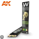 AK10040 Watercolor Pencil Set Green And Brown Camouflages Weathering Pencil Mworkshop