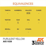 AK11039 Purulent Yellow 17ml Acrylics 3rd Generation AK Interactive 