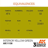 AK11138 Interior Yellow Green 17ml Acrylics 3rd Generation AK Interactive 