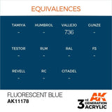 AK11178 Fluorescent Blue 17ml Acrylics 3rd Generation AK Interactive 