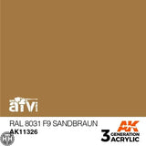AK11326 RAL 8031 F9 Sandbraun Acrylics 3rd Generation - AFV AK Interactive 