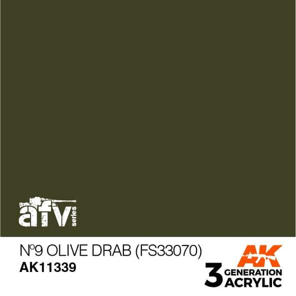 AK11339 Nº9 Olive Drab (FS33070) Acrylics 3rd Generation - AFV AK Interactive 